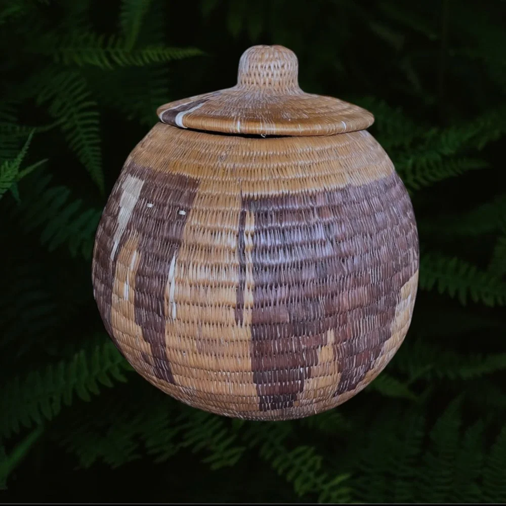 World Wild Life Yikote Elephants Handmade Grass Basket With Lid Botswana VGUC